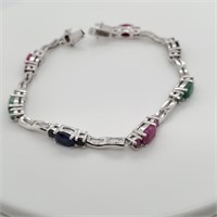 $540 Silver Ruby, Emerald, Sapphire (14.56Cts) Bra