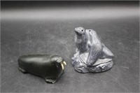 Soapstone Walrus & Ceramic Seals Figurine