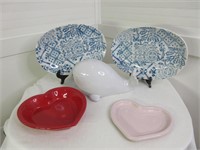 Two Platters, Baking Dishes & Ceramic Whale Decor