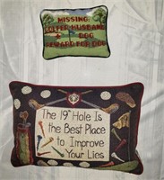 Two golf related pillows 1 is needlepoint