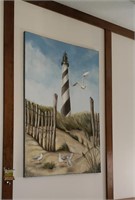 Large Folksy Cape Hatteras Lighthouse painting