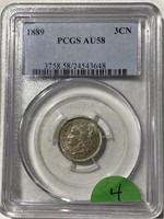 1889 Three Cent Nickel -PCGA AU58