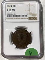 1824 Large Cent -NGC F12 BN
