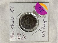 1866 Shield Nickel with rays