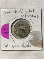 1866 Sheild Nickel with rays