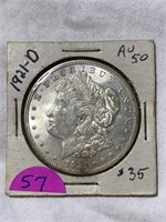 1921d Morgan Silver Dollar - AU50
