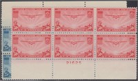 US Stamps #C20, C22 Mint NH Plate Blocks CV $105