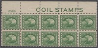US Stamps #424 'COIL STAMPS' block of 10 CV $175