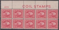 US Stamps #425 'COIL STAMPS' imprint block CV $175