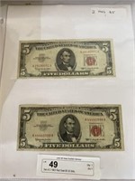 Set of 2 1963 Red Seal $5.00 Bills