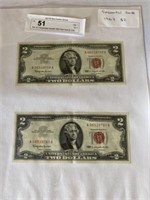 Set of 2-Sequential Serial# 1963 Red Seal $2