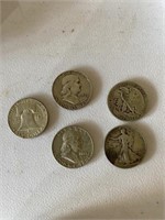 5 Silver Half Dollar Coins