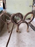 Set of Horseshoe Form Andirons and Fire Poker