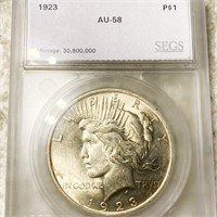 1923 Silver Peace Dollar SEGS - AU58