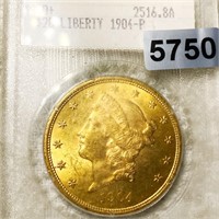 1904 $20 Gold Double Eagle BLANCHARD - MS60+
