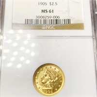 1905 $2.50 Gold Quarter Eagle NGC - MS61