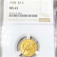 1928 $2.50 Gold Quarter Eagle NGC - MS63