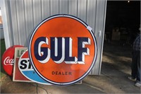 LARGE GULF PORCELAIN SIGN DATED 1956 2 SIDED 6FT