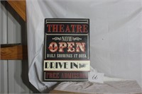 DRIVE IN THEATRE METAL SIGN  14.5X20.5