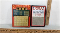 Lot of 2 miniature gambling punch boards.  Bills
