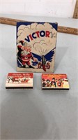 Vintage holiday matches, includes large Victory