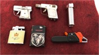 Lot of 6 novelty lighters.  2 guns, chainsaw,