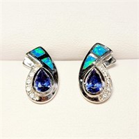 $150 Silver Sapphire (1.5ct) Opal Triplet  Earring