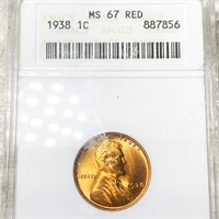 1938 Lincoln Wheat Penny ANACS - MS 67 RED