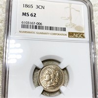 1865 Three Cent Nickel NGC - MS62