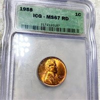 1958 Lincoln Wheat Penny ICG - MS 67 RD