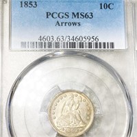 1853 Seated Liberty Dime PCGS - MS63 ARROWS