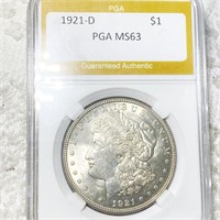 1921-D Morgan Silver Dollar PGA - MS63