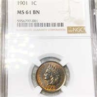 1901 Indian Head Penny NGC - MS 61 BN
