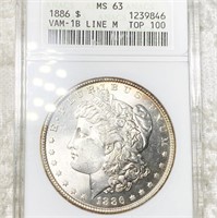 1886 Morgan Silver Dollar ANACS - MS63 VAM-1B