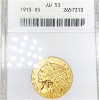 1915 $5 Gold Half Eagle ANACS - AU53