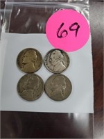FOUR WARTIME SILVER NICKELS