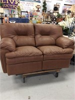 Two person vegan leather double recliner