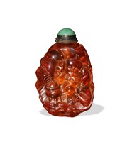 Chinese Carved Amber Snuff Bottle, 19th C#