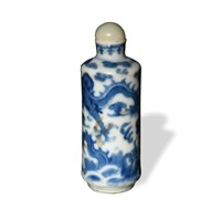 CHI. Blue & White Dragon Snuff Bottle, 19th C#