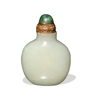 Chinese Carved White Jade Snuff Bottle, 18th C#