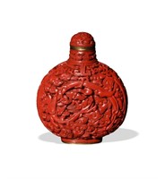 Chinese Cinnabar Snuff Bottle, 19th C#