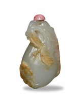 Chinese Jade Melon-Form Snuff Bottle, 18th C#
