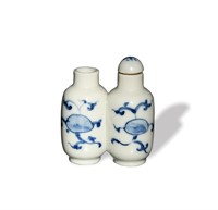 CHI. Blue & White Twin Snuff Bottle, 19th Century