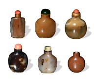 Group of 6 Chinese Stone Snuff Bottles ,19th C#
