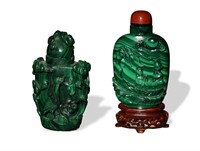 Two CHI. Malachite Snuff Bottles, Early 20th C#