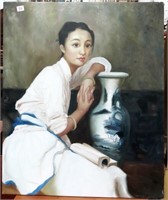 ASIAN LADY WITH VASE - OIL ON CANVAS