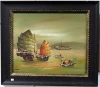 CHINESSE SAILING SHIP BY TEIERIARG - OIL ON CANVAS