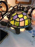 Green and blue stain glass turtle lamp