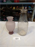 1 qt Milk Bottle & Frosted Purple Vase