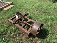 Antique PTO drive pulley on frame